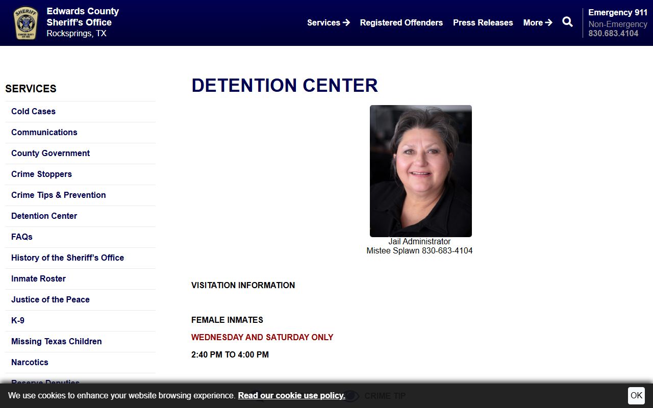 Edwards County Jail detention center information for inmate visitation and money